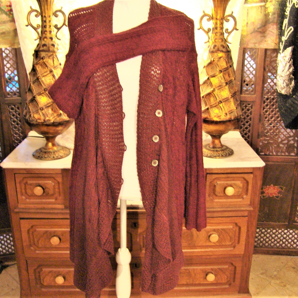 FREE PEOPLE cardigan plum knit  draped sweater M - Picture 4 of 7